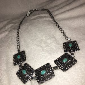 Turquoise stone silver necklace